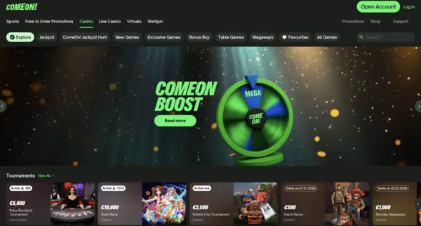 ComeOn Homepage